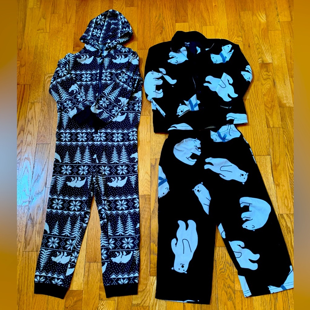 KIDS Sz 6 Polar Bear PJ Bundle Gymboree 2 Piece Set & Old Navy Onesie Hoodie EUC